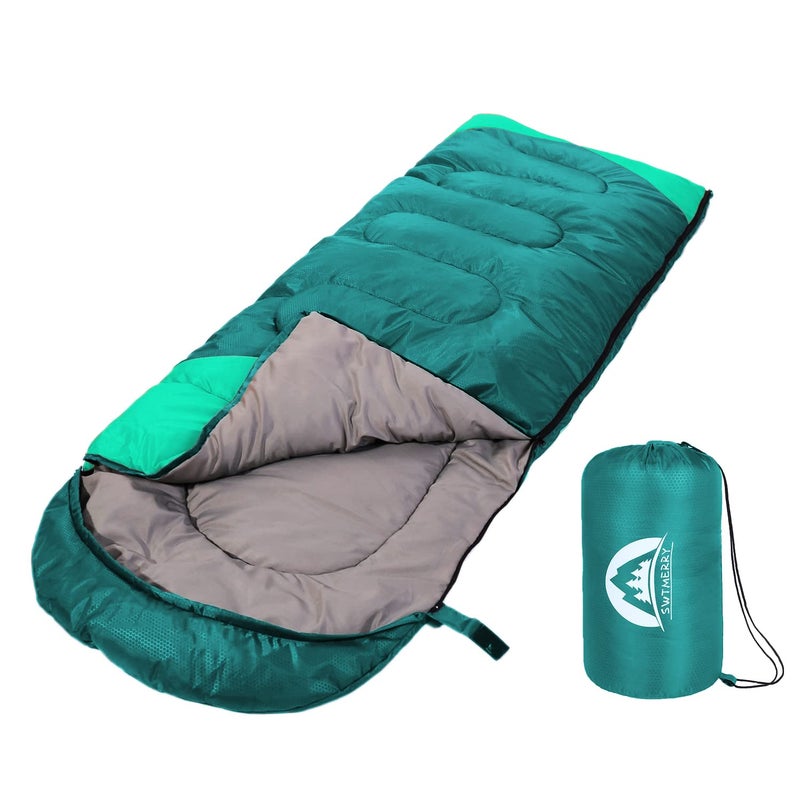 SWTMERRY Sleeping Bag 3 Seasons (Summer, Spring, Fall) Warm & Cool Weather - Lightweight,Waterproof Indoor & Outdoor Use for Kids, Teens & Adults for Camping Hiking, Backpacking (Emerald Green) - Image 1